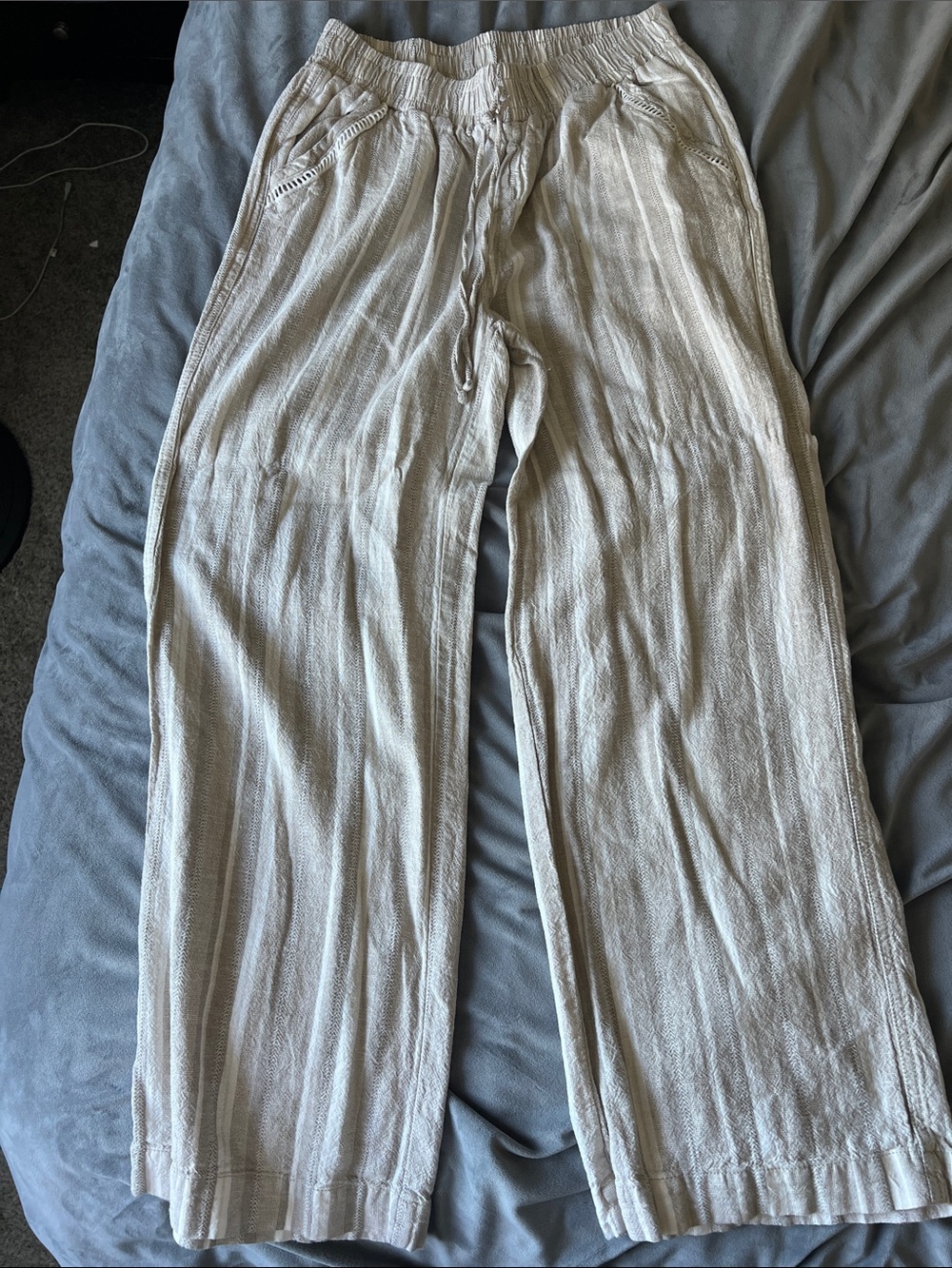 Briggs Light Beige Wide-Leg Drawstring casual pants